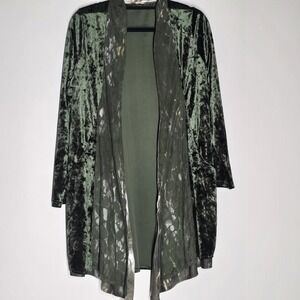 Indigo Thread Co Burnt Green Crushed Velvet Cardigan Lace Trim Boho Western Sz M